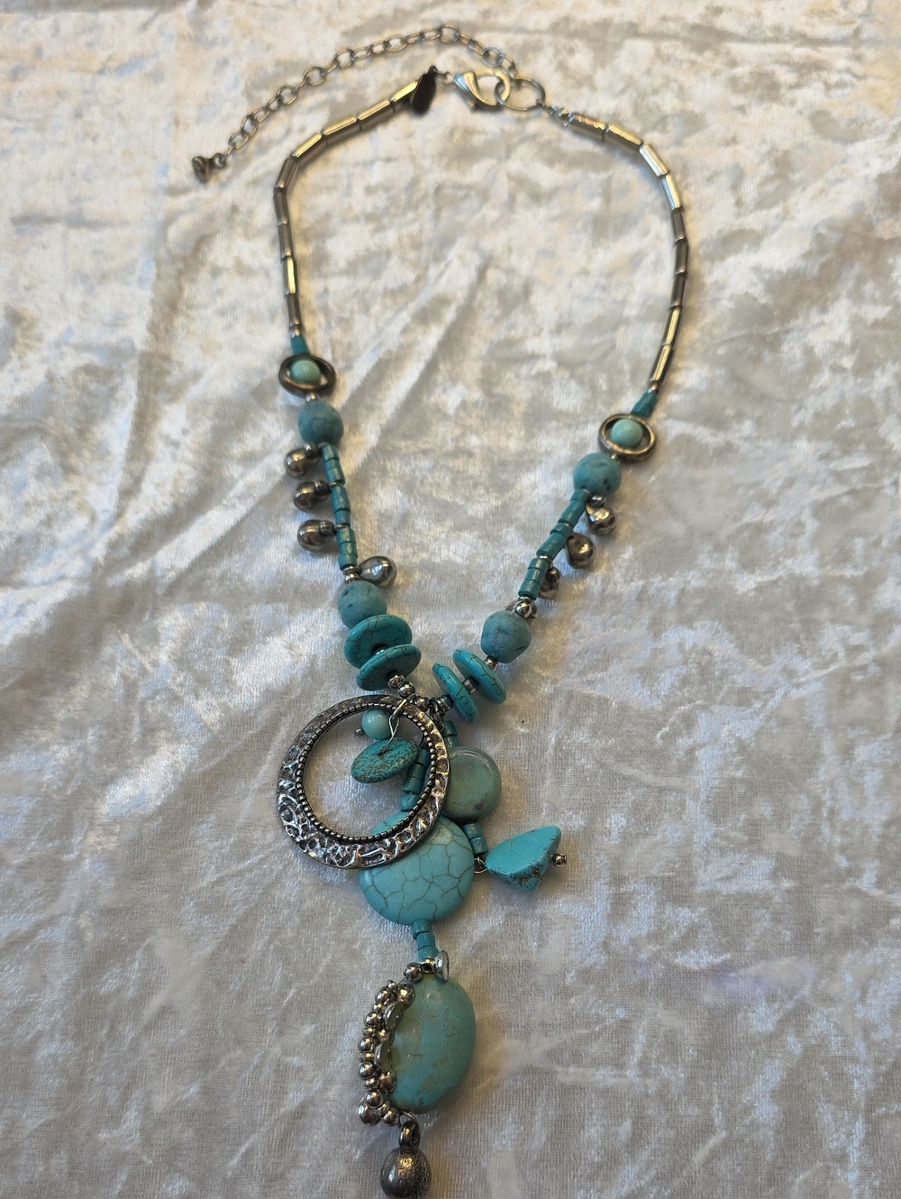 Vintage Treska Faux Turquoise Silver-Tone Western Statement Necklace